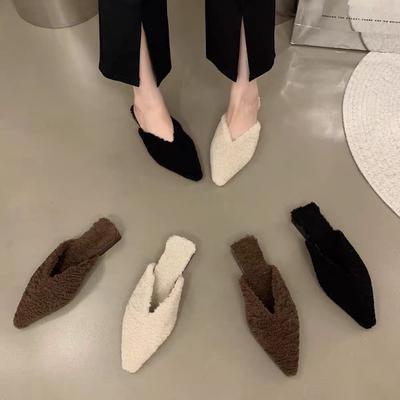 Spring Woman Fur Mules Slippers Fashion Slides Shoes Ladies Elegant Outdoor Street Style Low Heel Footwear