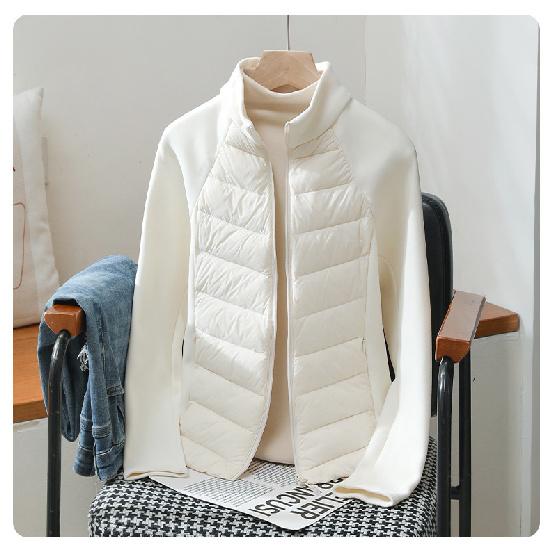 Women's Short Lightweight Down Cotton Outerwear, Stand Collar Patchwork Sports Casual Padded Jacket