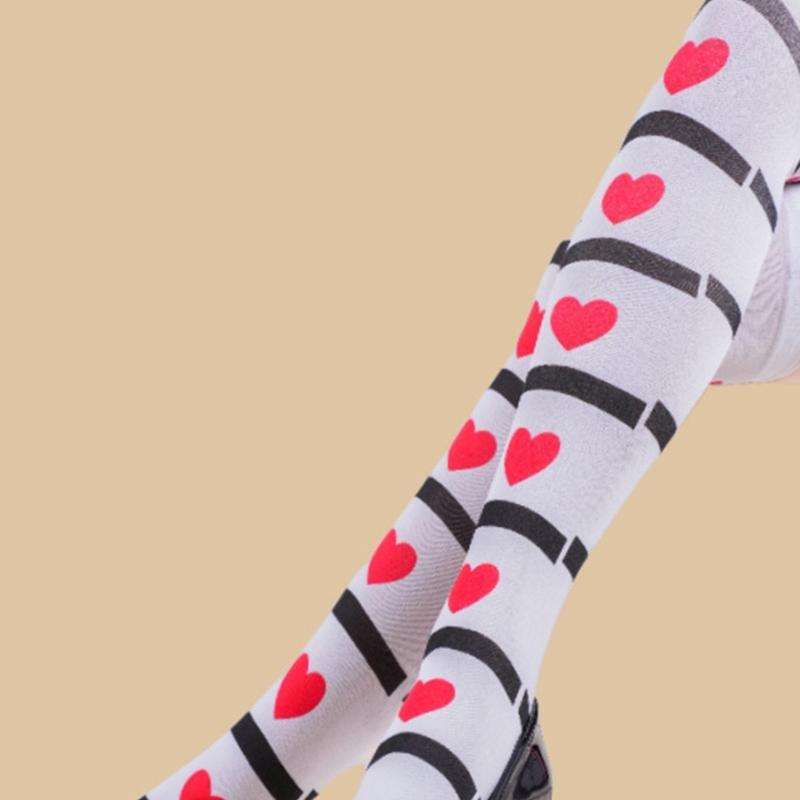 Women's Elastic Heart Pattern Hosiery Soft Halloween Party Soft Thigh High Socks Over the Knee Comfortable Wear