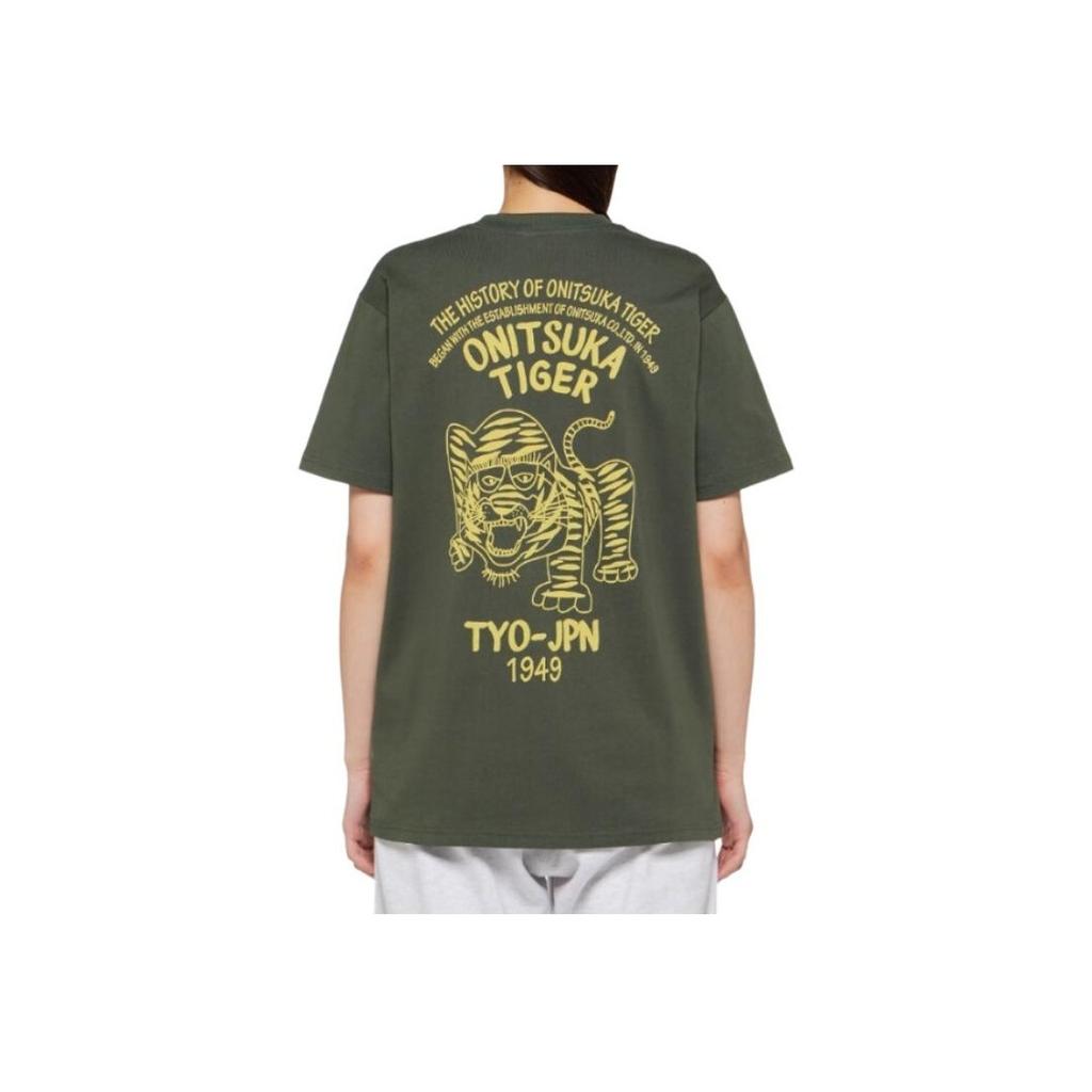 ONITSUKA TIGER Letter Print Animal Pattern Comfortable Breathable Round Neck Short Sleeve T-Shirt Unisex Tops Green 2183B150-300