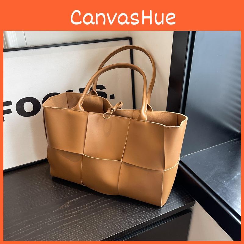 Color Solid Simple Large Capacity Women Casual Woven Tote Bag For Use Daily