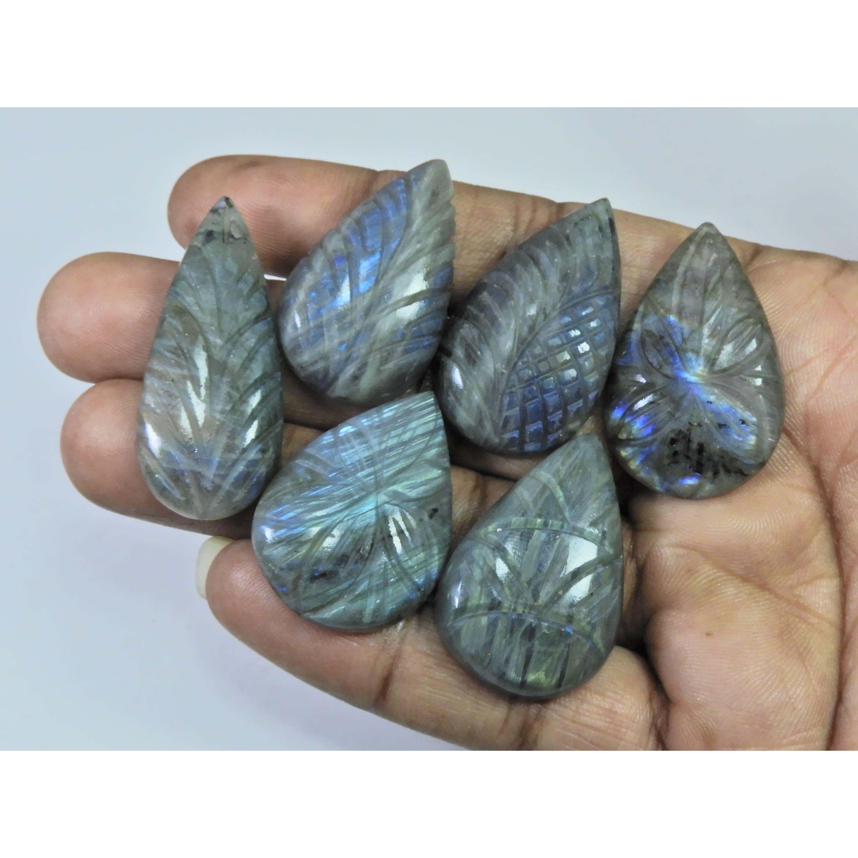 243Cts. Natural Labradorite Carving Pear Cabochon Loose Gemstone 06Pcs Lot LL-1134