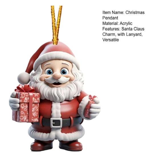 Christmas Ornament Smiling Santa Claus Holding Gift Pendant 3D Effect Acrylic Hanging Pendant Festive Home Decor