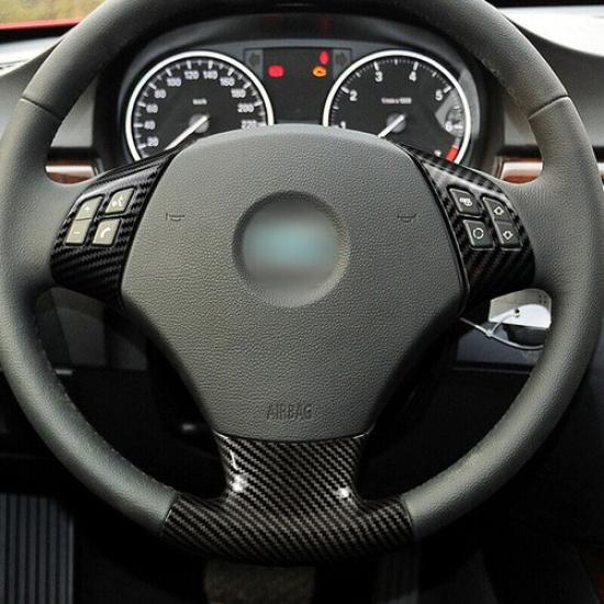 Carbon Fiber Look Steering Wheel Panel Cover Trim For BMW 3 Series E90 2005-2012