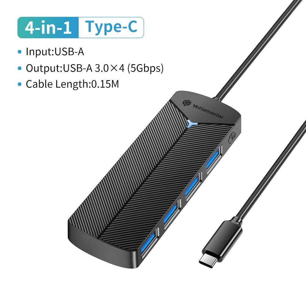 

Yottamaster 4-in-1 USB3.0 Hub USB HUB Adapter Type C 5Gbps Expansion Dock Ultra-Slim OTG Adapter For Laptop Desktop PC Tablet USB-C-0.15