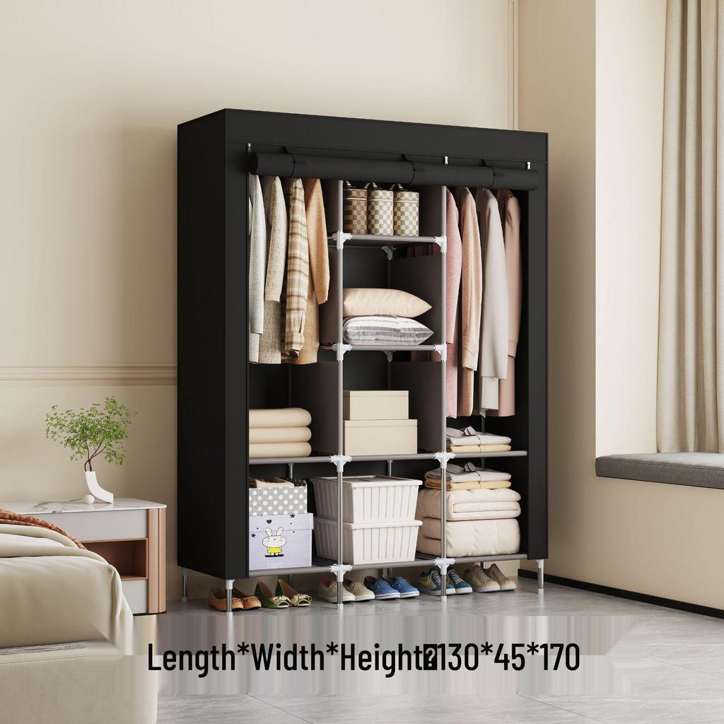 Multi-layer Non-woven Fabric Wardrobe with Dustproof Cover and Iron Pipe Frame