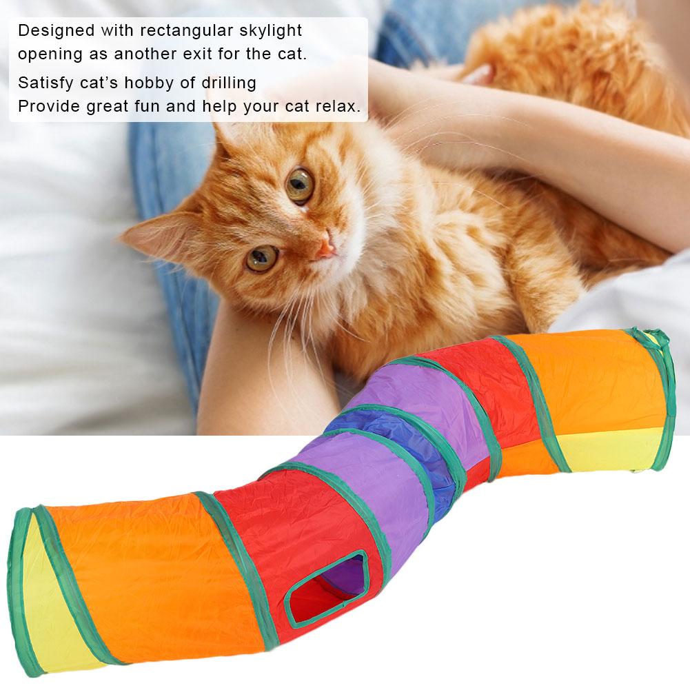 S Shaped Foldable Tunnel Cat Kitty Training Interactive Rainbow Color Tube Pet Toy