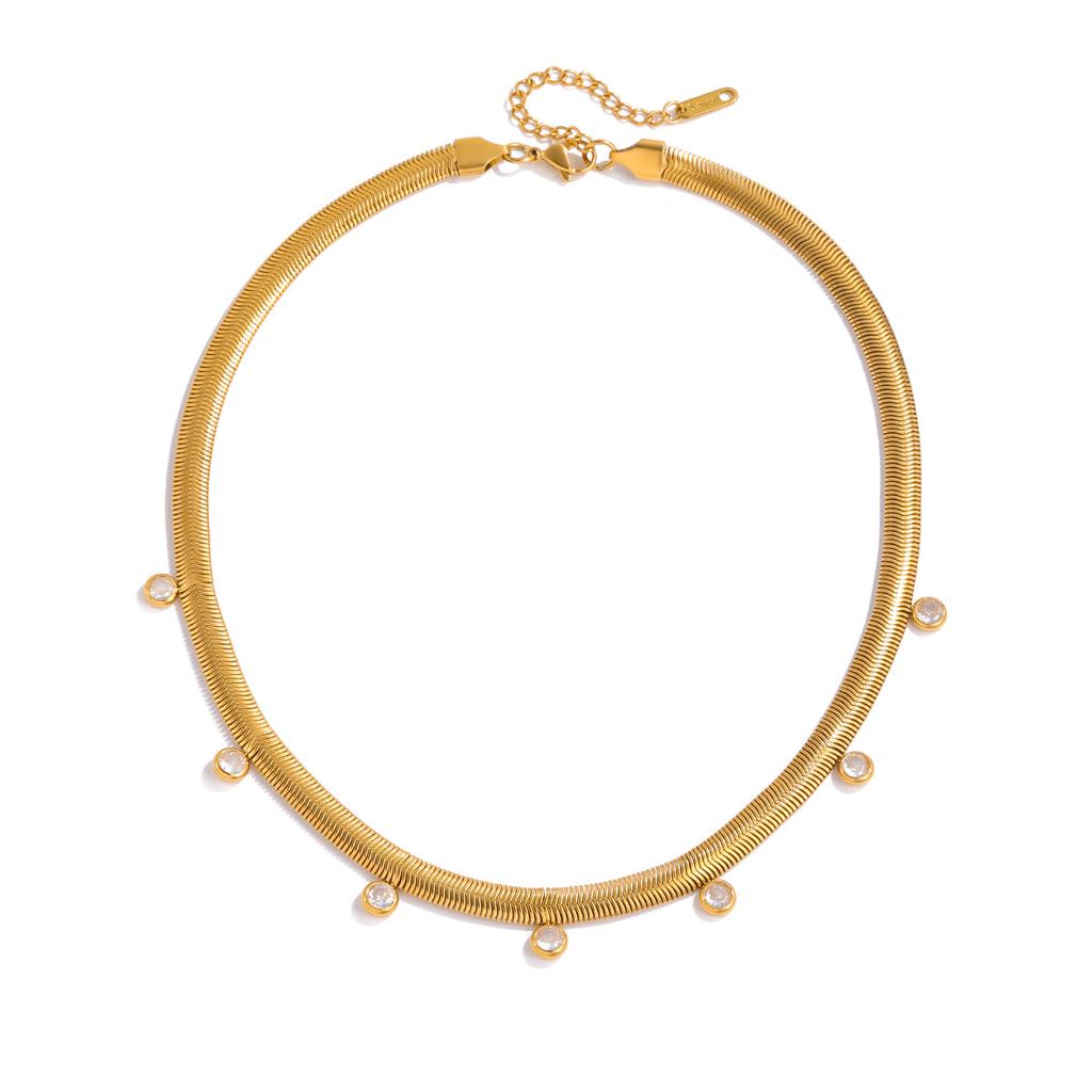 Design Classic Style 18K Gold with White Zircon Pendant Snake Bone Chain Necklace Jewelry