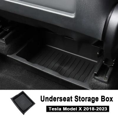 Unter Sitz Aufbewahrungsbox für Tesla Model X 2018-2025 Auto Schublade TPE Versteckte Schubladenart Aufbewahrungs-Organizer Auto Innenraum Zubehör