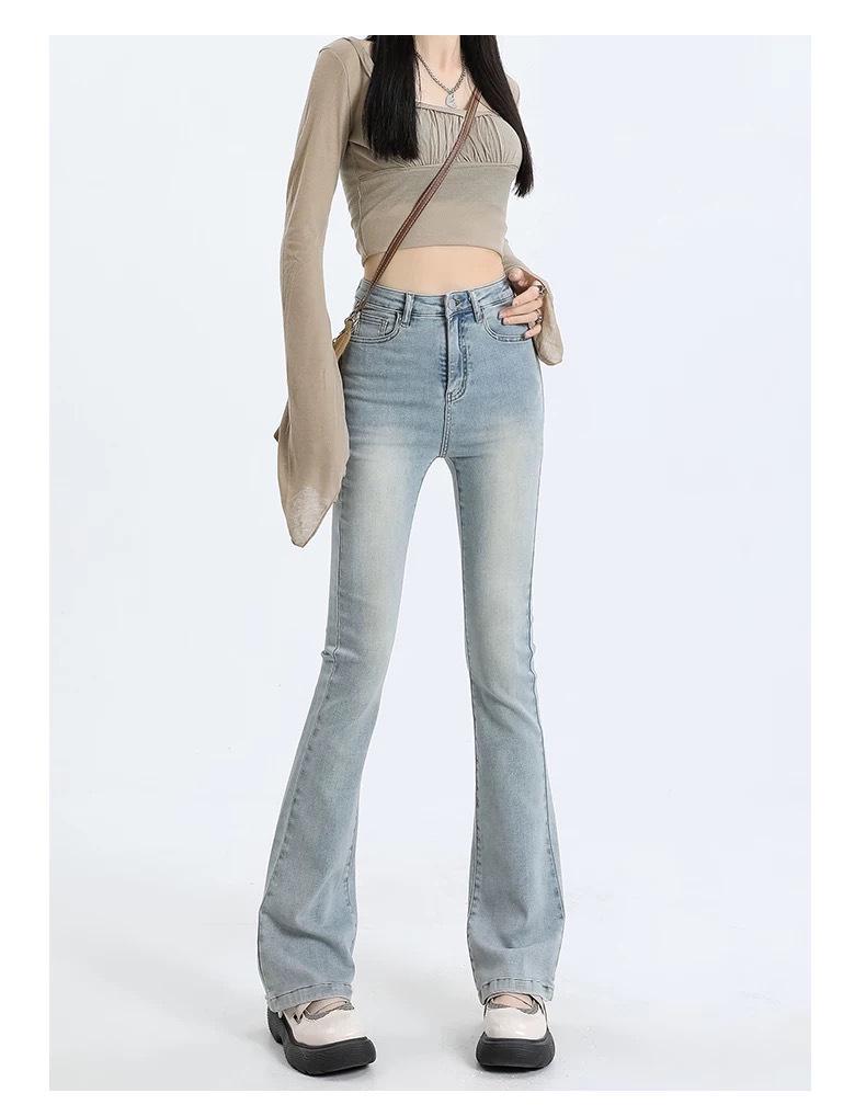 

Women s Light-Wash High-Waisted Micro-Flare Jeans - Slimming & Stretchy, Retro Style for Petite Figures, Perfect for Spring. S [Recommended 85-95 jin]
