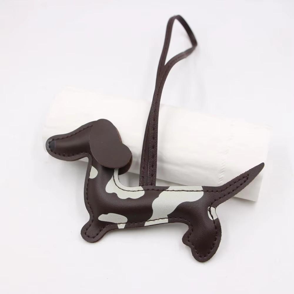 Cute Puppy PU Leather Key Ring Handmade Animal Bag Charm DIY Dachshund Dog Keychain  Keys Ornament