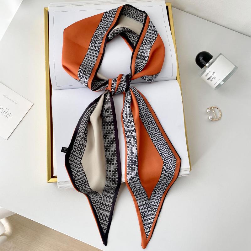 Silk scarf high-end neck new cashew flower silk scarf women's hair tie bag thin and narrow strip decorative scarf headband