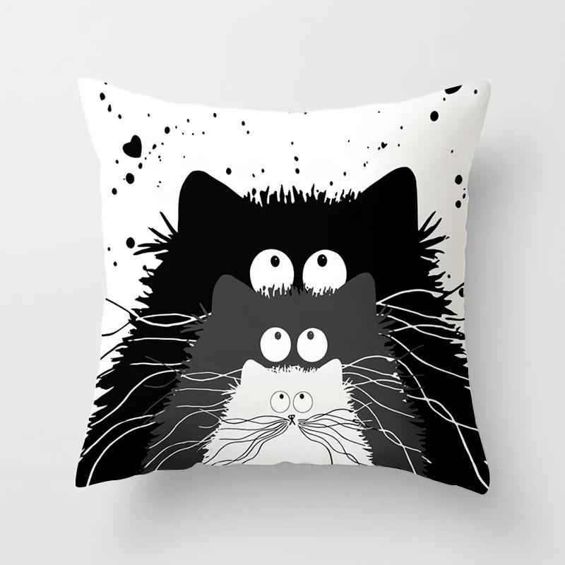 Abstract Black Cat Pattern Pillowcase Office Living Room Home Pillowcase Car Ornaments