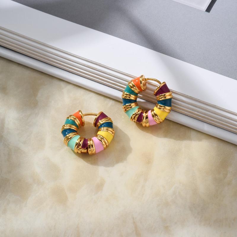 French Romantic Retro Enamel Round Gold Color Ear Buckle New Hoop Earrings For Womens Fashion Luxury Jewelry