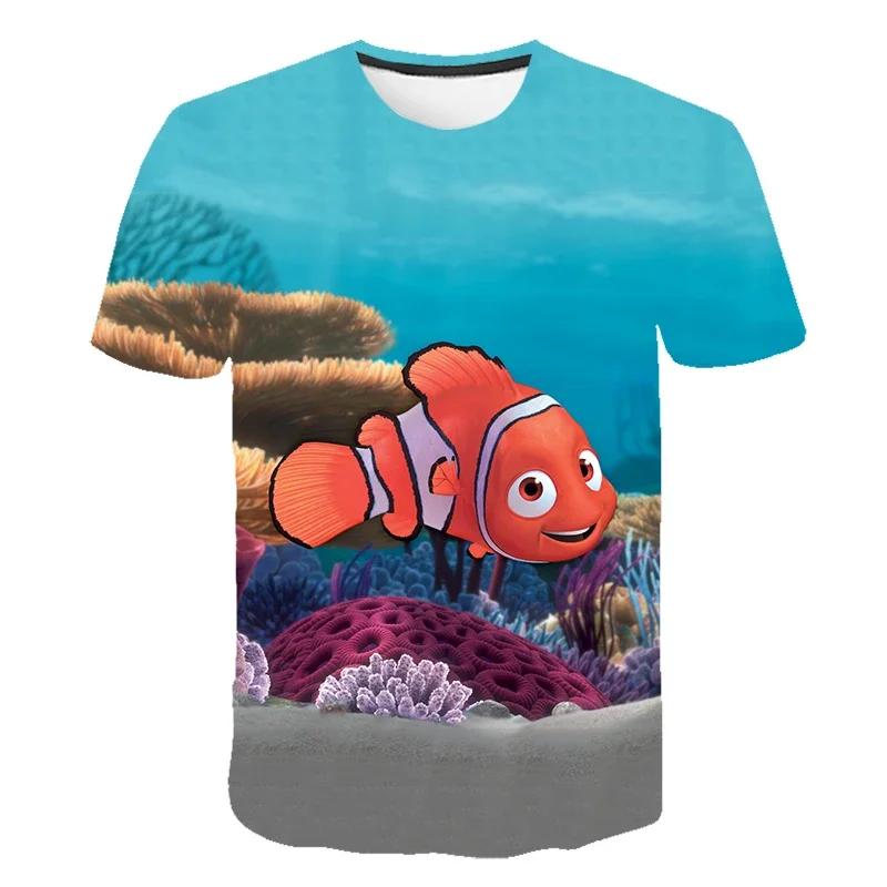 Мультфильм Диснея В поисках Немо Мультяшные 3D Футболки Мальчик Девочка Дети Повседневный Топ Одежда с Принтом Уличная Одежда 160