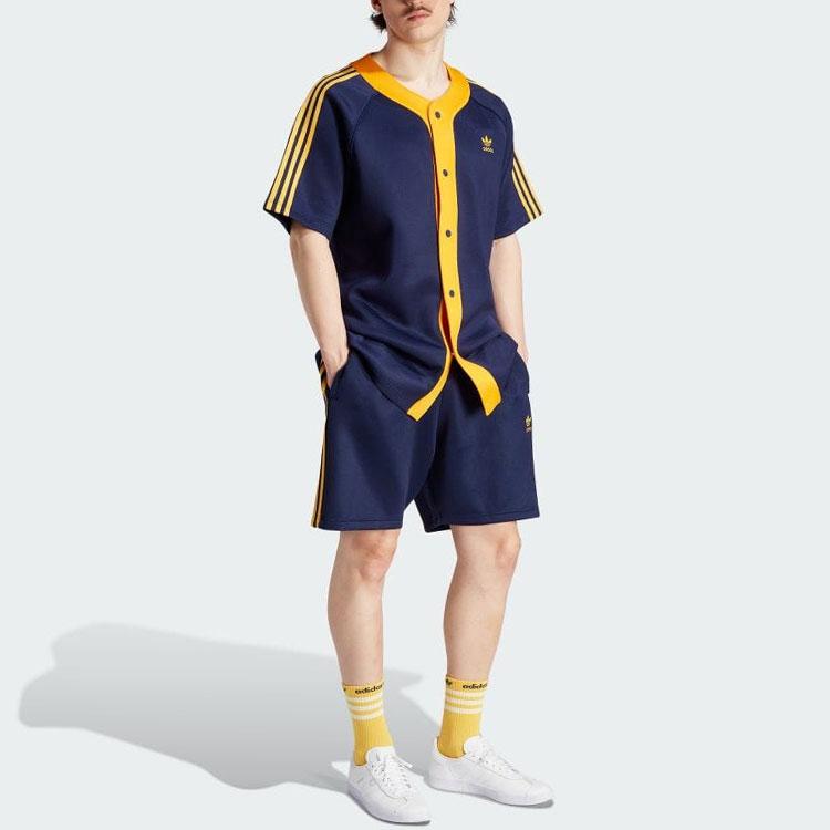 Adidas Originály Tři pruhy Barevný blok Logo Tričko s krátkým rukávem Pánská trička Tmavě modrá IM4458