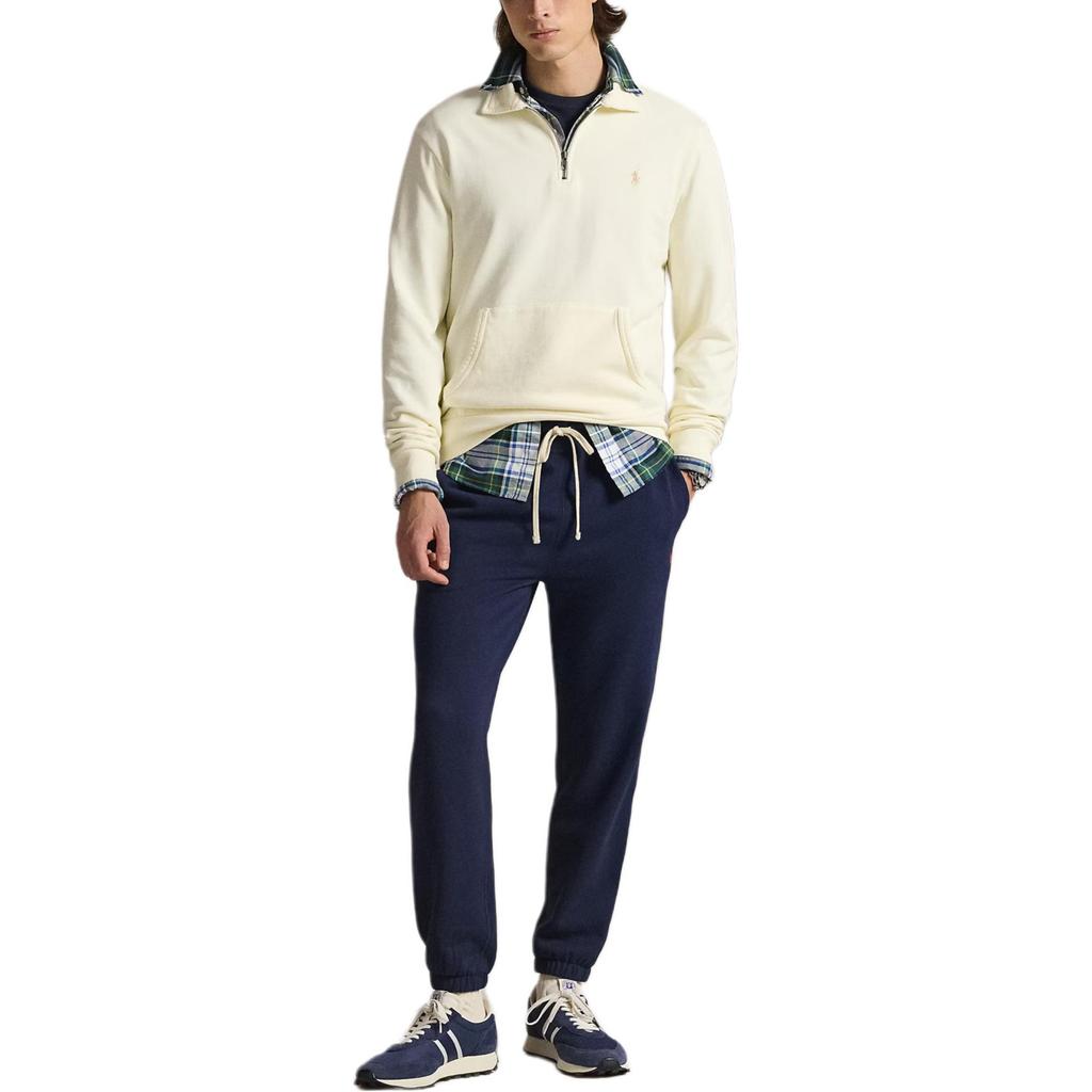 Polo Ralph Lauren FW24 Jednobarevná mikina s polokošilovým límcem a malým vyšitým poníkem, se zapínáním na půl zip, s dlouhým rukávem, pro muže, barva krémová, MNPOKNI16823633-101