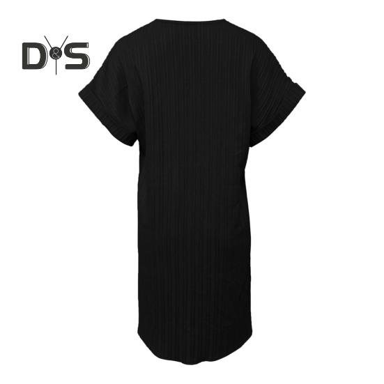 Summer Mini Dress Short Sleeves V Neck Loose Pure Color Dress Bohemian Buttons Casual Dress for Beach Vacation Daily Wear