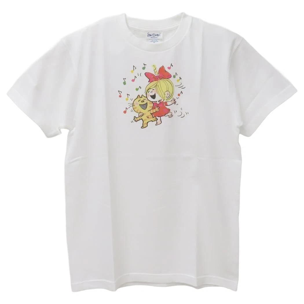 Watanabe ADO MIZUMORI T-shirt, Cat & Girl, White, Size M S