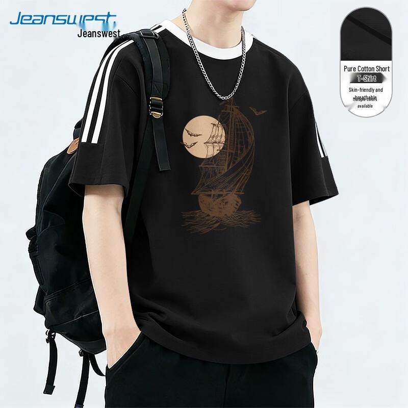 Jeanswest Men s 2026 Summer Striped Heavyweight T-Shirt 4XL