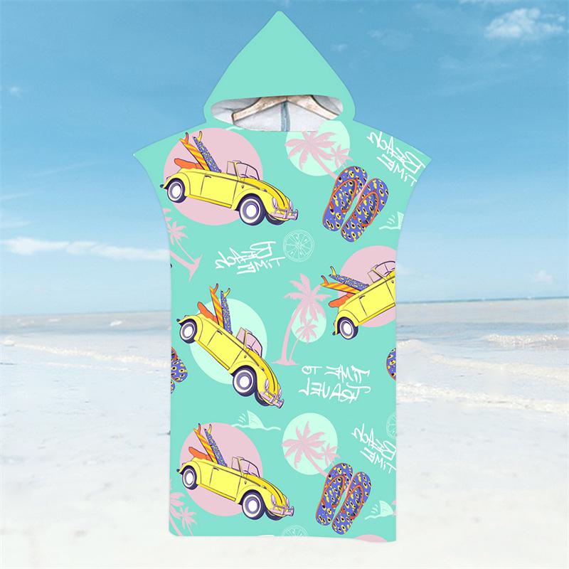 Microfiber Quick-Dry Hooded Beach Poncho Bathrobe for Adults