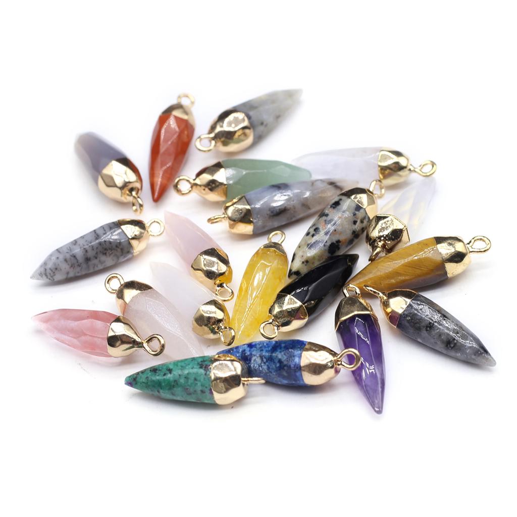 1PC Hand Carved Bullet Shape Stone Pendant, Natural Stone Crystal Charms for DIY Necklace Jewellery Accessories 27x8 Mm