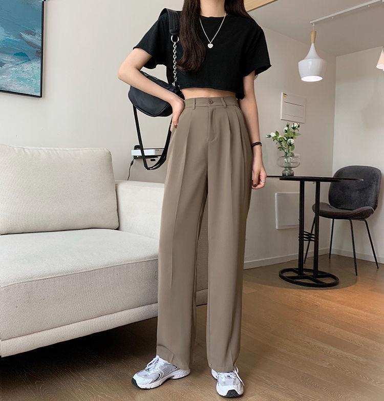 Khaki Wide Leg Pants Women High Waisted Draped Spring and Autumn Summer Straight Casual Suit Pants