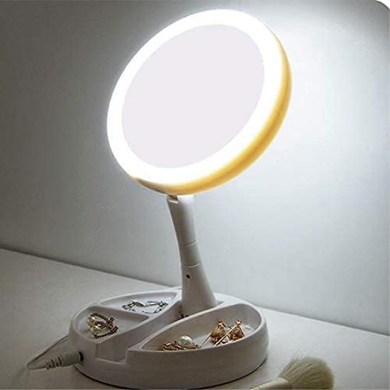 LED Makeup Adjustable 10x Magnification 1x Makeup Makeup Actress Tabletop Electric Makeup Stand Beauty Up Folding Stand Power USB 4 or 3 Storage