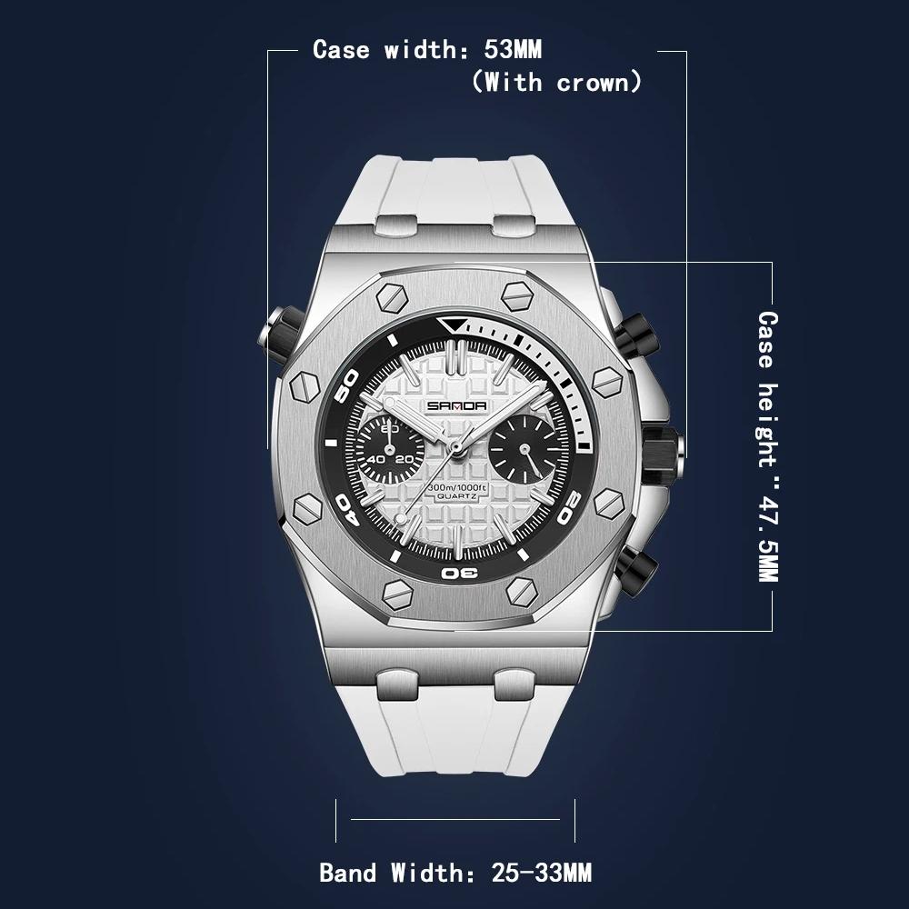 SANDA Royal Fashion Lässige Herrenuhren Großes Zifferblatt Schwarz Silikon Quarz Armbanduhr Klassische Herrenuhr