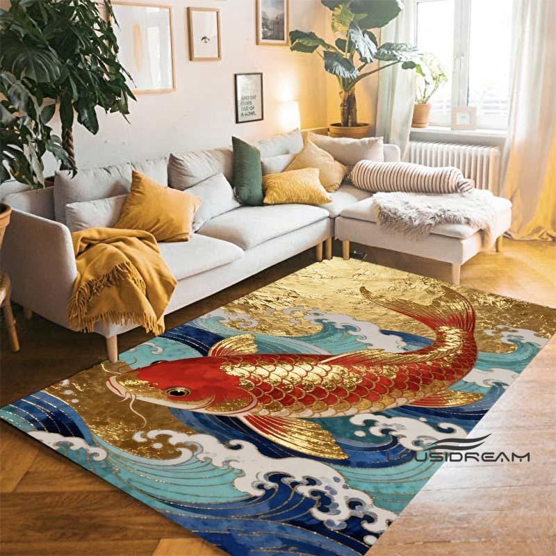 Tappeto Cartoon Lussuoso Pesce Koi Fortunato Yin Yang Carpa per Camera da Letto Soggiorno Divano Tappetino d'Ingresso Casa, Tappetino Pavimento Grande Antiscivolo per Bambini