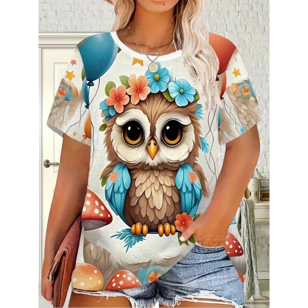 Summer Fashion Owl 3D Printing Casual Women's Short Sleeve T-Shirt Loose Oversized Comfortable T-Shirt
