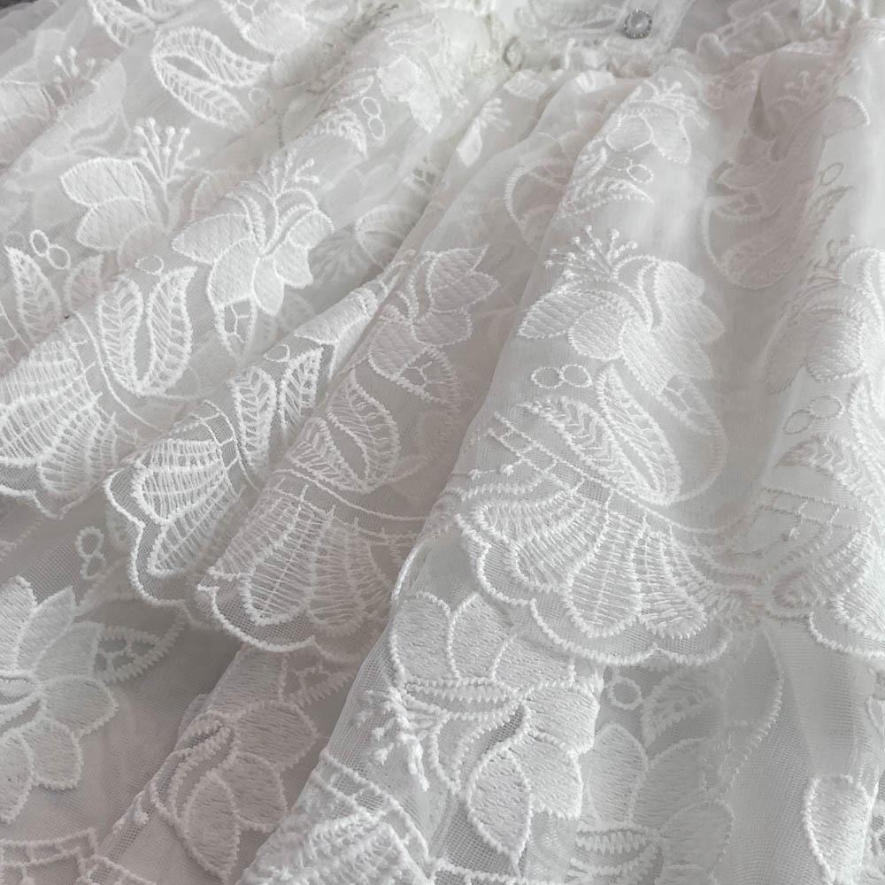 Summer Retro Embroidered Puff Sleeve A-line White Dress