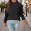 Women's Fashion Casual Strip Brushed Semi-high Neck Solid Color Long Sleeve Top