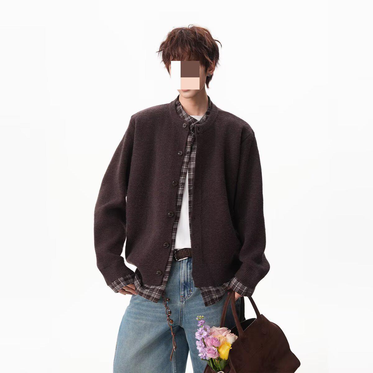 Унисекс ретро японский вязаный кардиган-свитер в стиле пэчворк - Теплый, уютный, повседневный, свободного кроя M