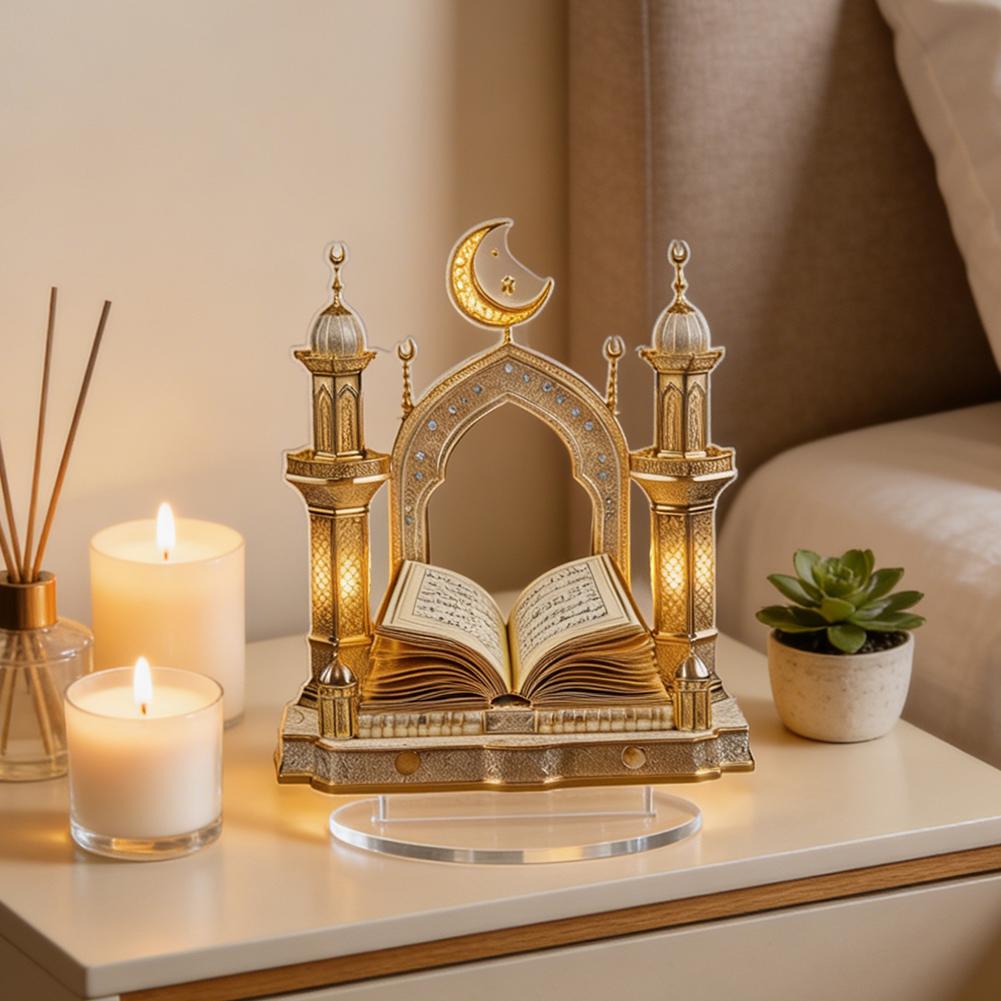 Eid Mubarak 2D Flaches Koran-Ornament Mond Stern Schloss Schreibtischdekoration mit Sockel Ramadan Haus Küchen Dekoration für Muslime