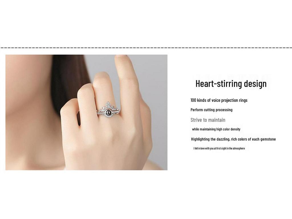 Douyin 100 Language 'I Love You' Crown Ring: Love Memory Confession, Detachable Design