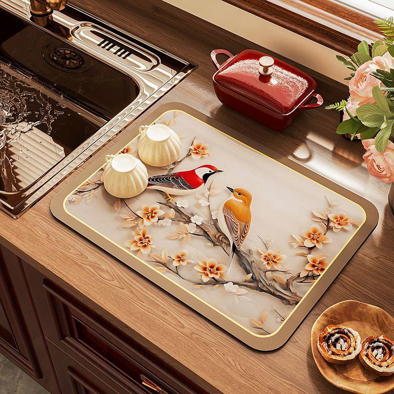 Кухонный коврик для сушки из диатомовой земли нескользящий теплоизоляционный водопоглощающий коврик коврик для сушки посуды подставка коврик для чайного бара 40x60cm синий 1490₽