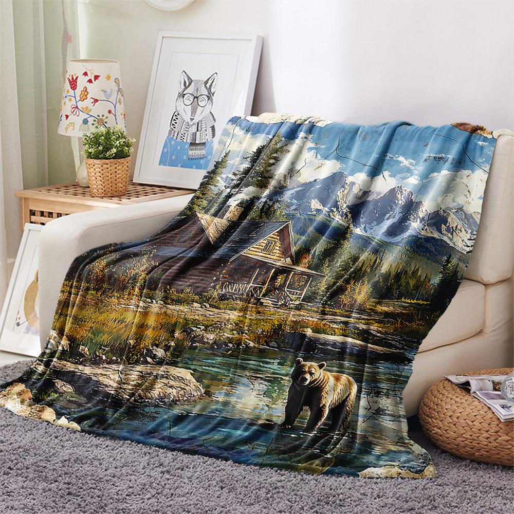 Village Print Flannel Blanket, High Quality Comfortable for All Seasons, Home Decor, Warmth and Comfort, Perfect for Christmas Gifts