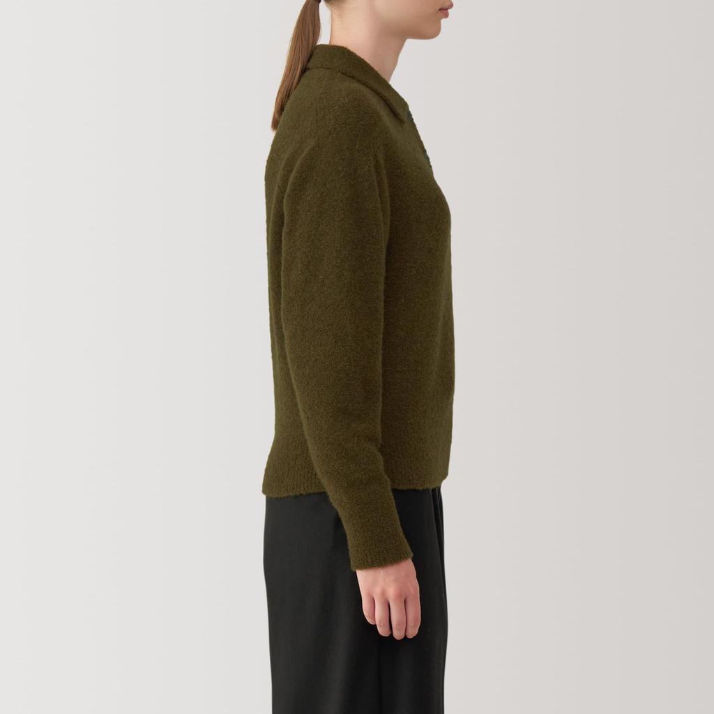 MUJI Boucle Polo Khaki Size BA1P7A4A Women's Wool-Blend Sweater, Green, L,
