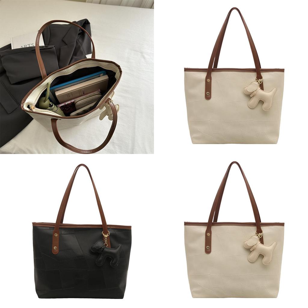 Fashion Solid Color Large Capacity Women Casual Tote Bag With Pendant For Casual Daily Use