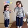 Meng Tang Tang Spring Girls' Color Block Bib Pants & Sweatshirt Set - Baby Korean Style Two-Piece.