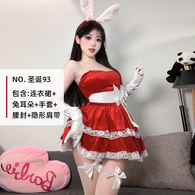 

Рождественское платье Сексуальный костюм на Хэллоуин Клубный костюм Зайчик Киска Униформа Платье горничной Сценическое платье День рождения One size