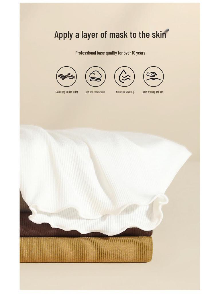 Women's Slim Fit Black Modal Long-Sleeve Mid-Neck Top for Autumn/Winter