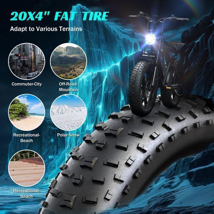 TST Adult All-Terrain Electric Bicycle (1500W Peak),48V 25Ah, 20" Fat Tire -Range 130km(ASSIST),All Suspended- Fatbike, Black