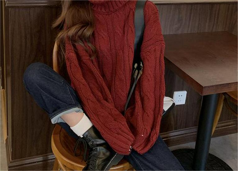 2024 Autumn/Winter Korean Style High Neck Cable Knit Pullover - Loose Fit for Students, Trendy and Lazy Style