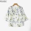 ZANZEA Women Casual Round Neck 3/4 Sleeve Loose Print Blouse