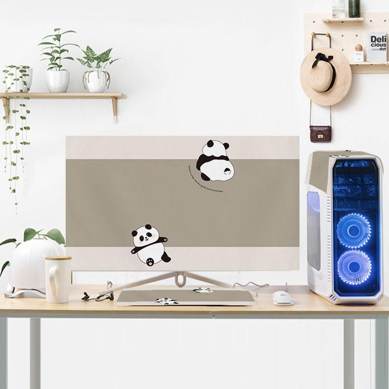 

Computer Cover Three-Piece Desktop Monitor Keyboard Host Protective Cover Cloth Cartoon Dust Cover Cloth Anti-Gray 19 inches Suede Display Cover Panda Party 2