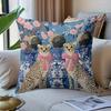 2D Flach- # Vintage Gepard Schleife Dekorativer Kissenbezug Chinoiserie Floral Blau und Weiß Porzellan Kissenhülle