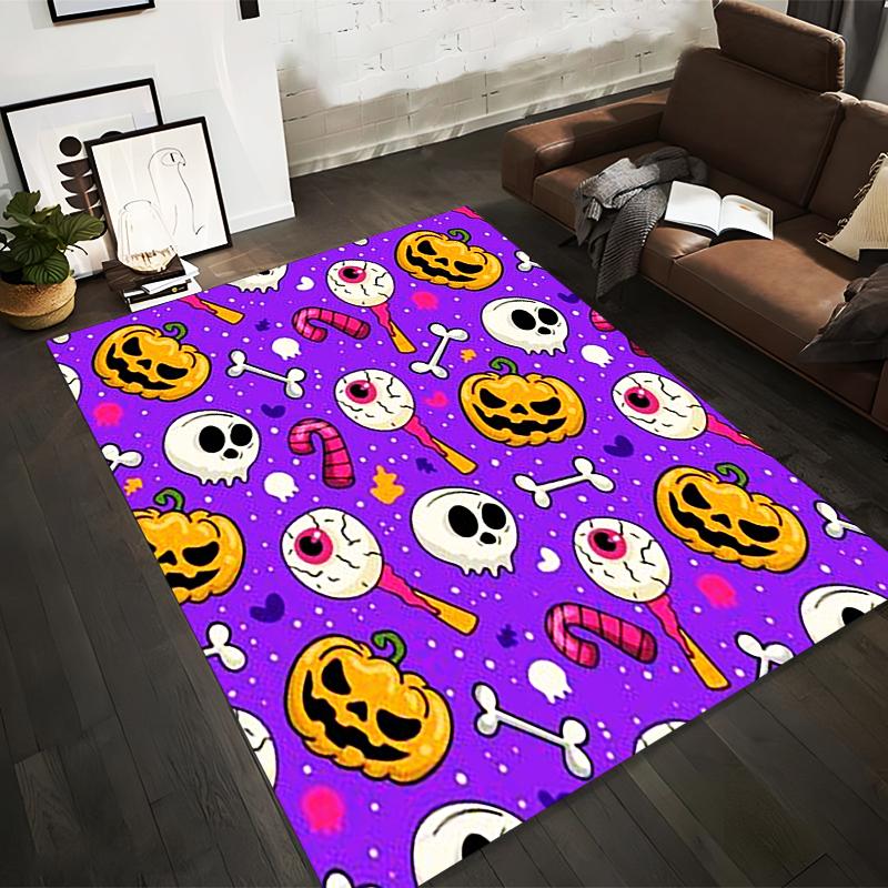 Halloween Pattern with Skulls and Pumpkins Non-slip Rug Suitable for Living Room and Bedroom Sofas