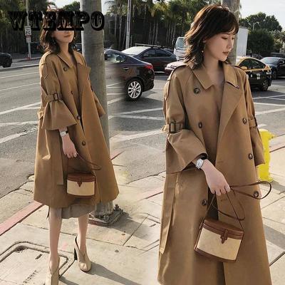 Trenchcoat für Frauen Zweireiher Lose Lange Mantel Casaco Feminino Abrigos Mujer Herbst Oberbekleidung